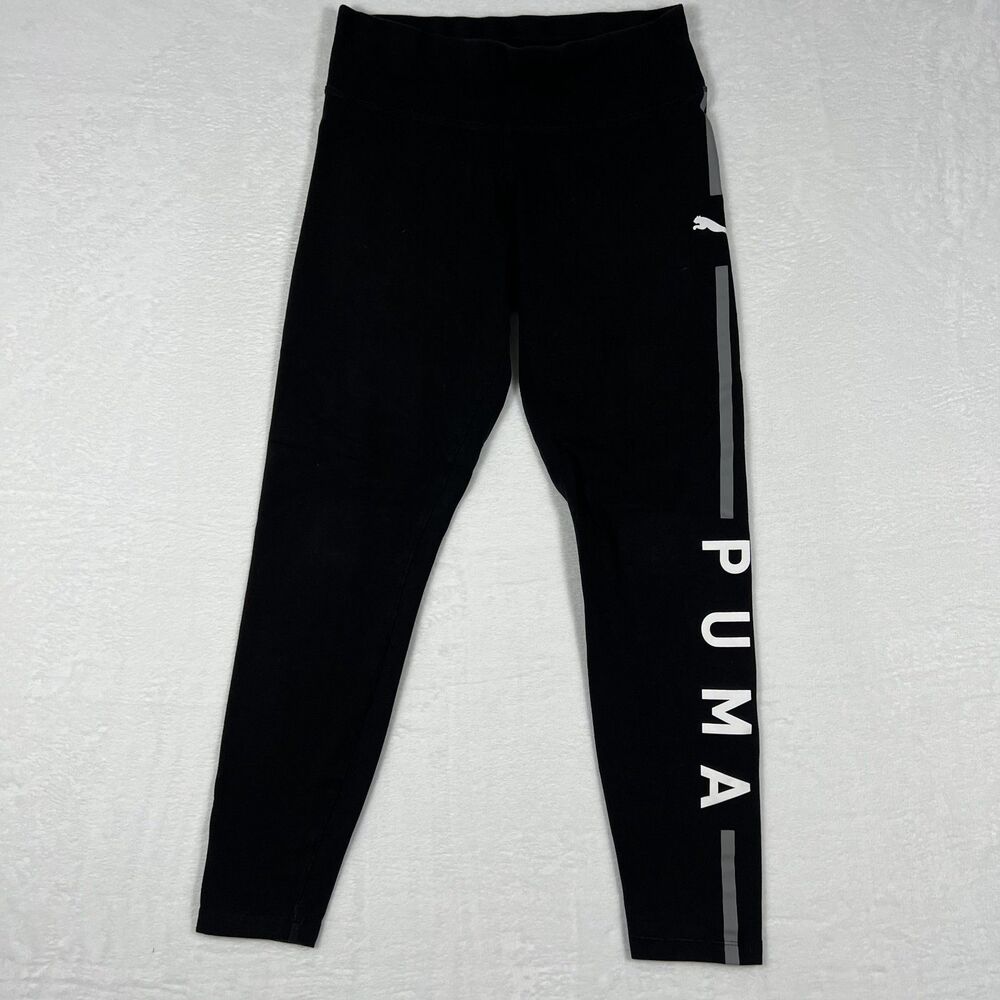 Puma Women's Leggings Size M Black Full Length Stretch Athletic Yoga Pants Logo